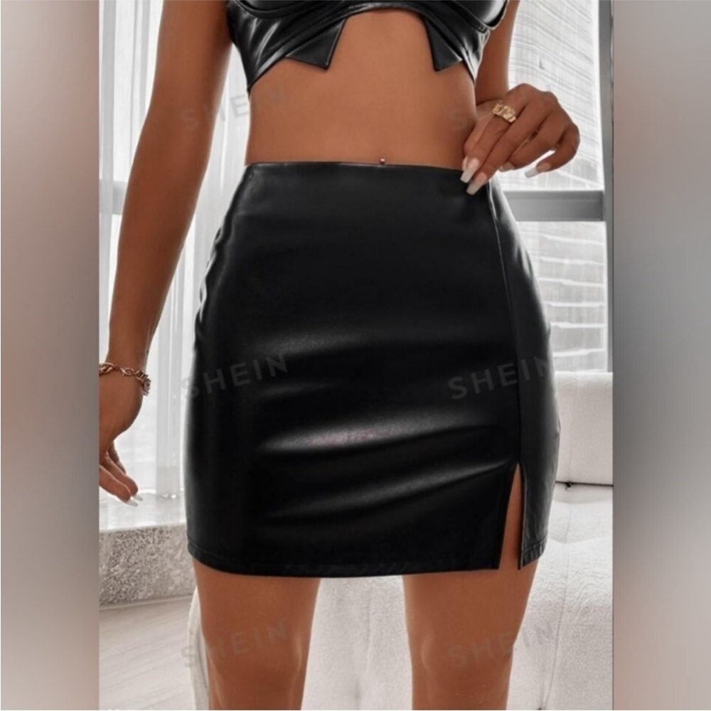 SHEIN Black Faux Leather Pencil Skirt